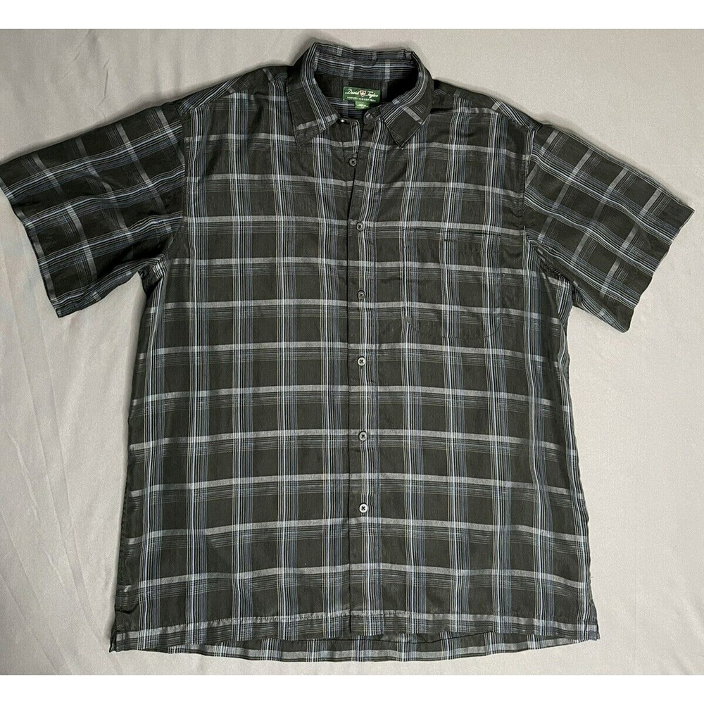 David Taylor Mens Large Black Luxury Microfiber Button Down Short Sleeve Shirt